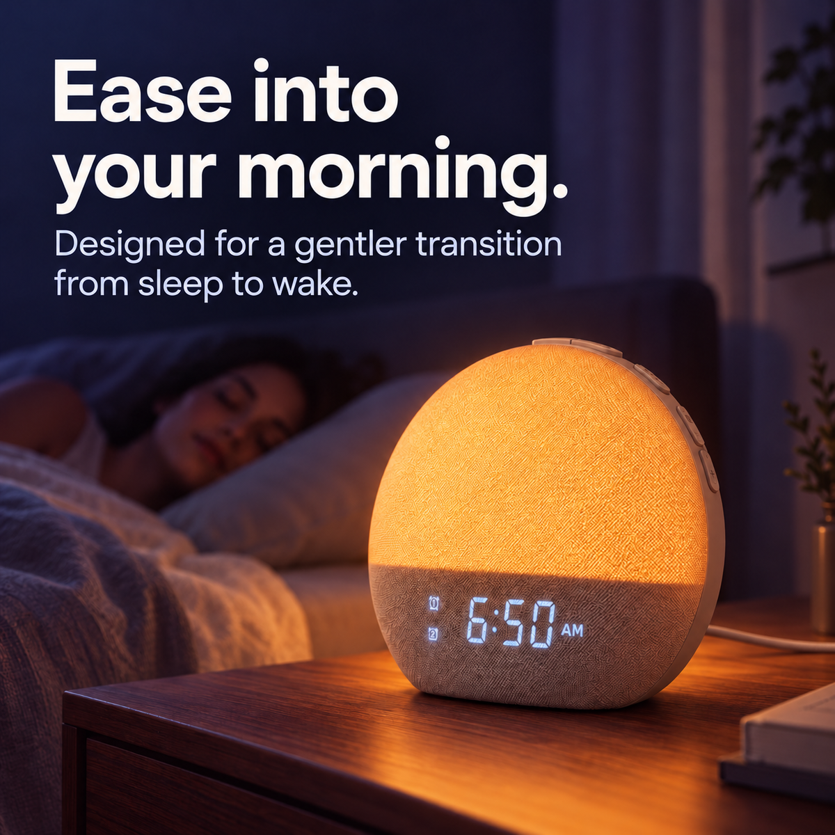 Dawn wake-up light with US 12-hour AM/PM display
